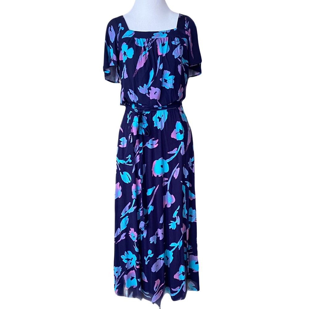 COLLEEN LOPEZ Navy and Purple Floral Maxi Dress